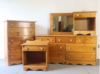 Mission-style Bedroom Set - Dresser With Mirror, Tallboy Chest, Two Night Tables