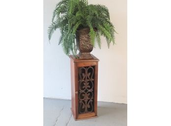 Accent Side Table/Cabinet With Faux-Aged Metal Scroll Panel Door