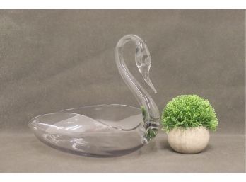 Vintage Clear Glass Sculptural Swan Dish