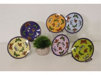 6 Colorful Butterfly Ceramic Saucers By Classic Coffee-Tea