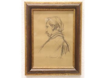 Vintage Pencil Sketch By 19th Century Russin Artist - Signed And  Dated 1880