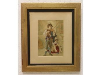 Framed Portrait Of A Young Violinist And His Banker - Unsigned