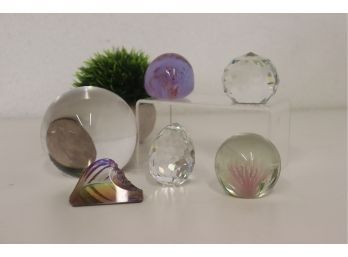 Group Lot Of Art Glass Paperweights And Objets