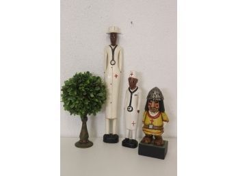 Trio Of Painted Wooden Figurines