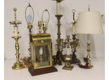 Group Lot Of Brass Lamps