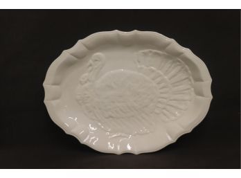 Large Italian Ceramic Platter With Embossed Turkey Interior Surface