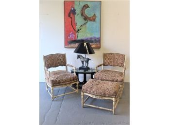 Two (2) French Provincial Arm Chairs With One (1)Footrest Ottoman