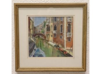 Venitian Canal Scene Painting - In Pastel - Signed, Joan Aeschlimann