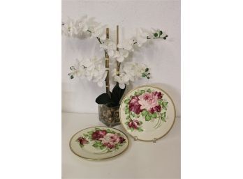 Two Hand-Painted Rose Plates - Signed P. Connin