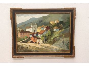 Old Village Landscape Painting  By Durval Periera - Signed