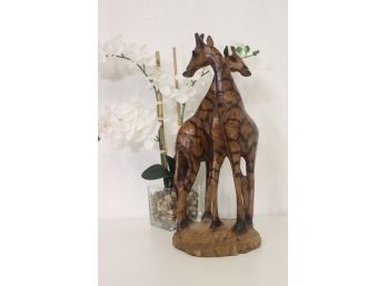 Carved Table Sculpture Of Pair Of Masai Giraffes