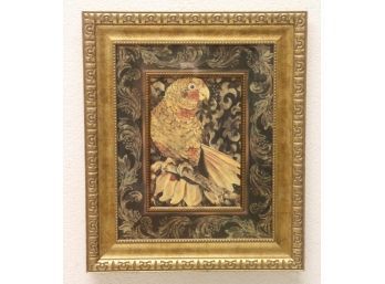 Stylized Double-Framed Paisley And Gold Framed Parrot Portrait