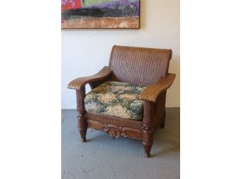 Cane And Carved Wood Scroll-back Arm Chair