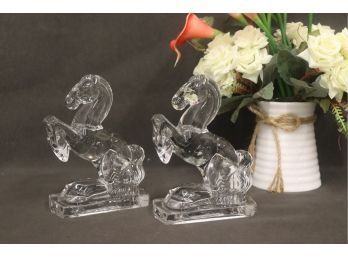 Pair Of Vintage Heisey Glass Horse Bookends