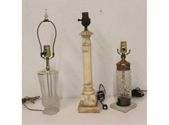 Group Lot Of Glass And Marble Lamps