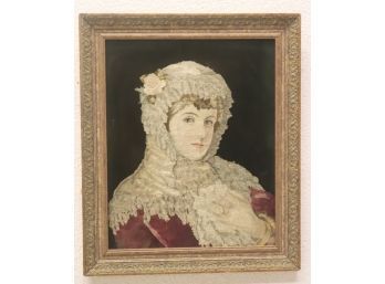 Victorian-style Very Fine Embroidery Portrait Of A Lady