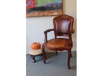 Decorative  Armchair With Burnished Leather Seating