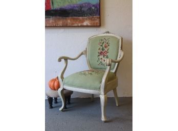 Green Needlepoint Upholtered Fauteuil