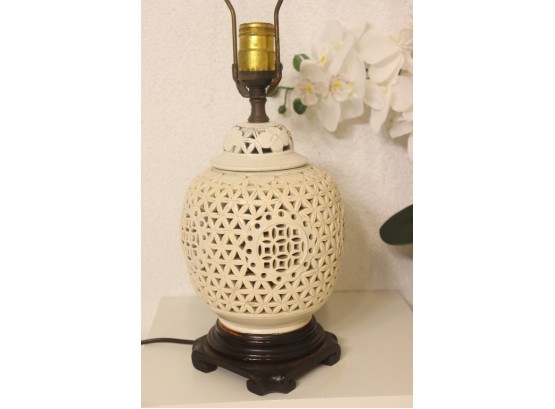 Vintage Blanc De Chine Porcelain Reticulated Ginger Jap Lamp