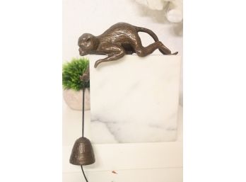 Fanciful Monkey Has Bell On A String Cast Bronze Door Ringer