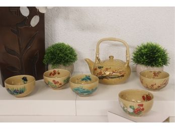 Utsuwa-No-Yakata Tea Set - Teapot And 5 Teacup Bowls - From Japan