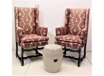 Pair Of Rolled High Back Arm Chairs