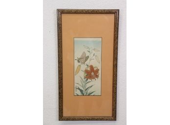 Signed Vintage Japanese Woodblock Print  In Burlwood Frame