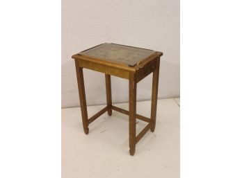 Small Vintage Writing Desk With Asian Logograms Under Glass Top