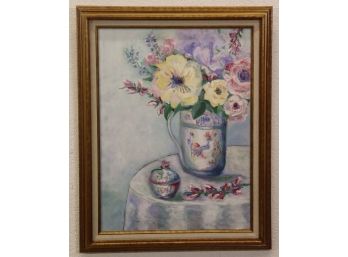 Framed Vase With Flowers Still Life - Oil On Canvas - Signed On Masking Tape, Verso, Schwarzchild