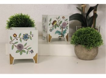 Made For Bonwit-Teller! 2 Floral Porcelain Square Plant Presenter