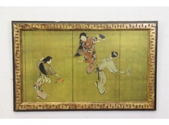 Framed Print Of Geishas At Play With Fans And Sword