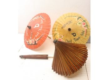 Lot Of Four Vintage Rice Paper Parasols - Two Complete, Others Have Partial Damage - Dusit Thani Hotels