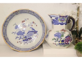 Vintage English Japonisme-style Porcelain Water Pitcher And Wash Bowl