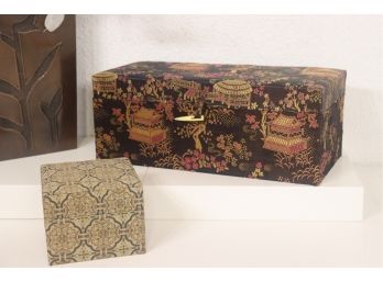 Two Decorative Fabric Lidded Boxes - Small And Large