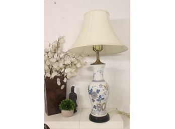 Chinese Porcelain Vase Lamp In Blue, White, And Gold