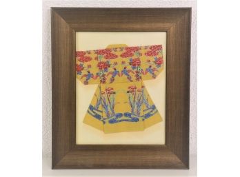 Framed Vintage 1970s Japanese Handkerchief In Origami Fold To Kimono