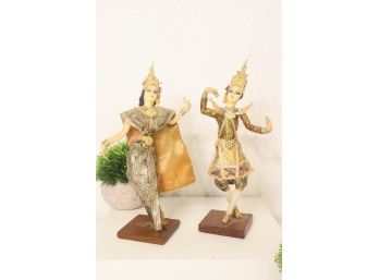 Beautiful Pair Of Dancing Thai Temple Doll Figurines