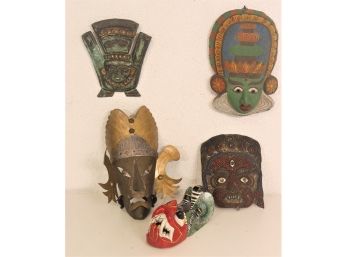 Group Lot Of 5 Traditional Indigenous And Tribal Masks - Wall Hangings