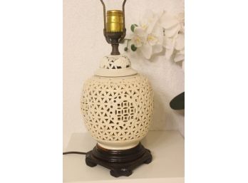 Vintage Blanc De Chine Porcelain Reticulated Ginger Jap Lamp