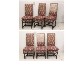 Set Of 6 Side Chairs In Asian Upholstery