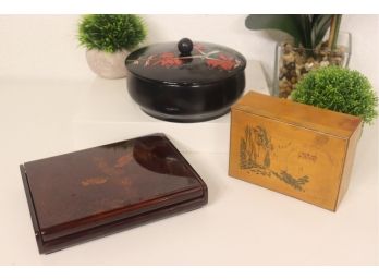 Lot Of Beautifully Decorated Wood And Bamboo Boxes From Japan And Vietnam