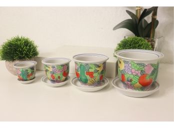 Set Of Four Colorful (Nesting) Planters With Coasters IDG Ceramics Japan - (not Food Safe)