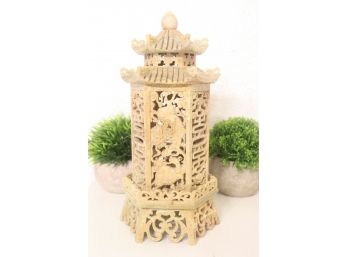 Hand-Crafted Soapstone Jali/Openwork Pagoda - Decorative Tower Or Tea Light Holder