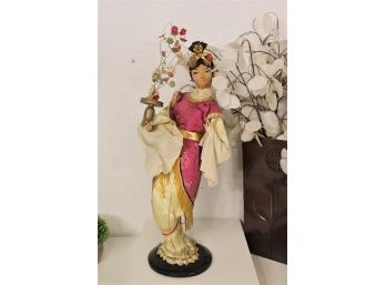 Thai Geisha In Silk Holding Flowers - NO CASE
