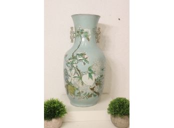 Republic Period-Style Chinese Porcelain Vase -Gorgeous Flower Motif  And Shufa Calligraphy Verso