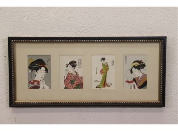 Vintage Framed Woodblock Print Quadriptych - Utmaro Kitagama, Ukiyo-e Master