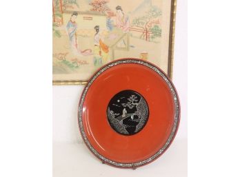 Japanese-Ryukyuan Lacquerware & Mother Of Pearl Plate - 12' Round