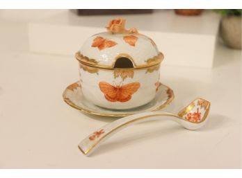 Herend Porcelain Fortuna Rust Small Soup Tureen/Saucier & Ladle With Rose Finial