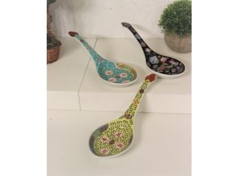 Trio Of Colorful Ceramic Decorative Spoon Rests