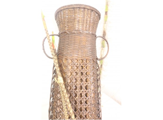 Cane And Rod Fishing Basket With Decorated & Feathered Spears/Poles